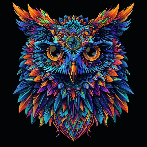 "Kleurige uil met ingewikkelde Mandala-verenpatronen"