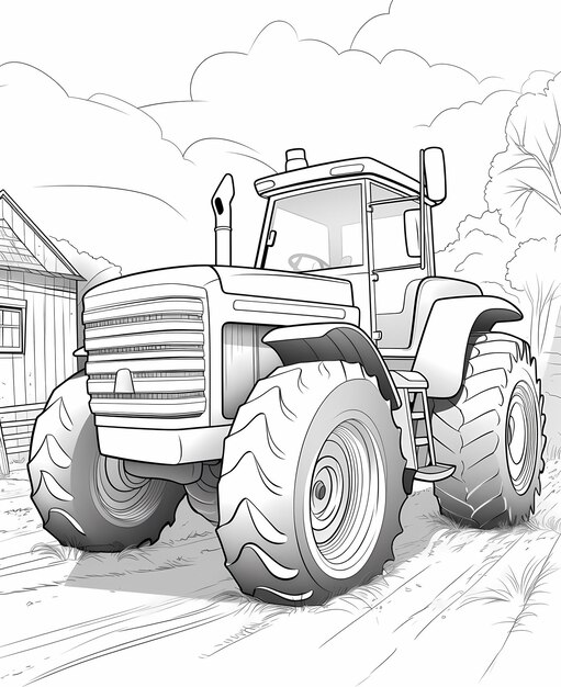 kleurpagina voor kinderen cartoon stijl tractor lage detail dikke lijnen