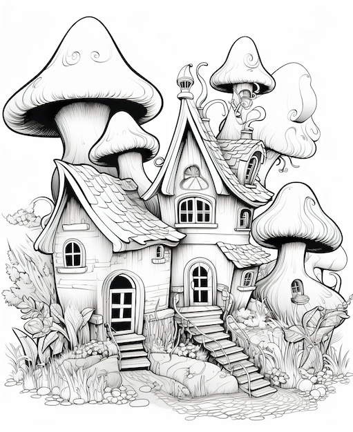 Kleurplaat voor kinderen magische paddenstoelen