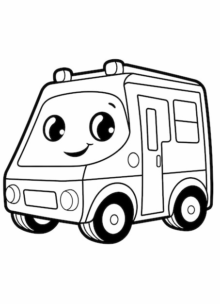 kleurplaat zijhoek kawaii ambulance zwart-wit witte achtergrond