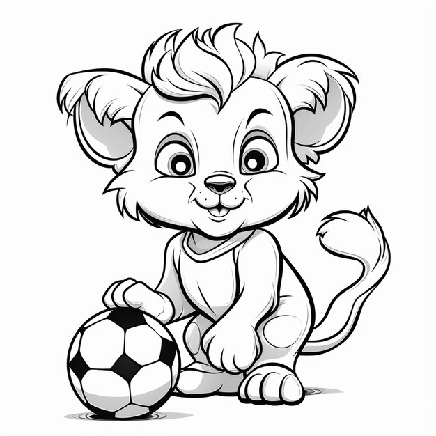 Foto kleurplaten voor kinderen cartoon leeuw die voetbal speelt