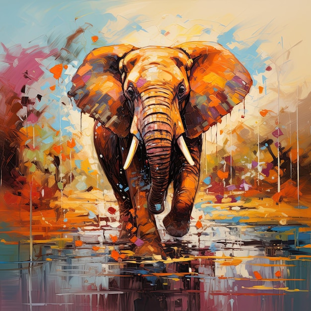 Kleurrijk abstract schilderij van olifant muur kunst poster