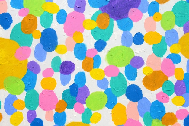Kleurrijk acryl schilderij van punt en cirkel verschillende kleuren op witte achtergrond op canvas. Gebruik als achtergrond of voor webdesign
