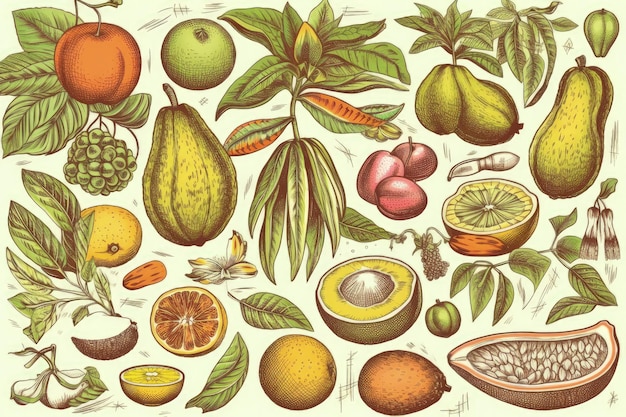 Kleurrijk assortiment verse groenten en fruit gemaakt met generatieve AI-technologie