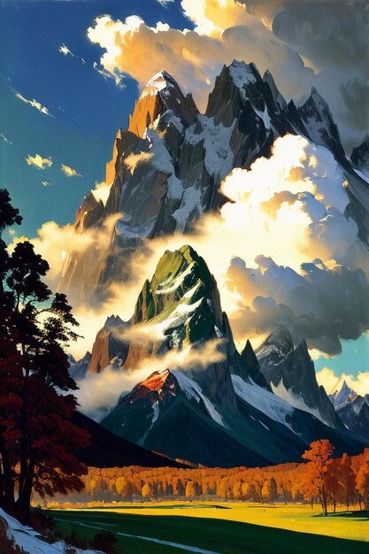 Kleurrijk Chinees olieverfschilderij landschap landschap behang illustratie achtergrond aquarel inkt