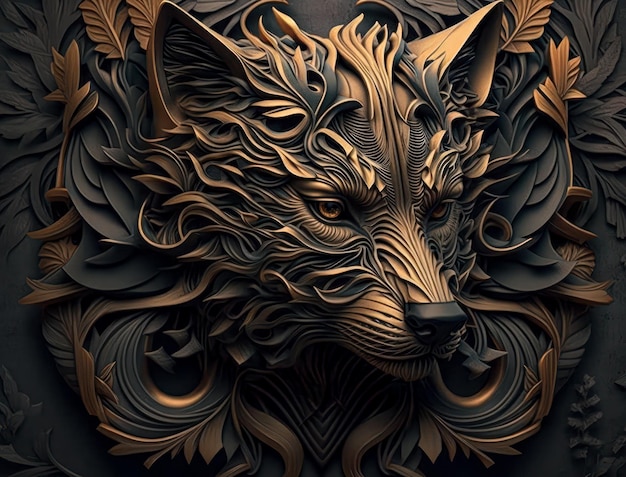 Kleurrijk close-upportret van wolf met de achtergrond van oosterse ornamentelementen Generatieve AI-technologie