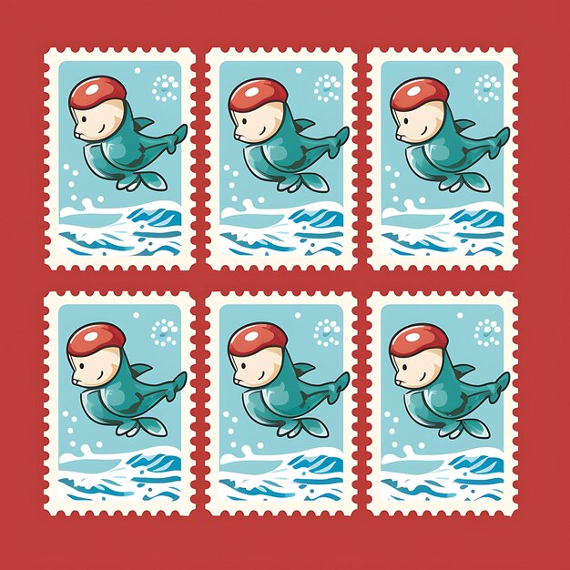 Foto kleurrijk een dolfijn zoogdier met reddingspak springt uit de wate animal postzegel collectie idee