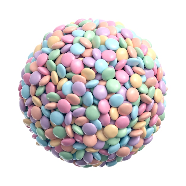 Kleurrijk gecoate chocolade snoepjes in pastelkleuren in de vorm van een bol. 3D-rendering