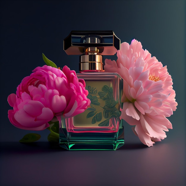 Kleurrijk Geurig Parfum in bloemen Illustratie Generatieve AI