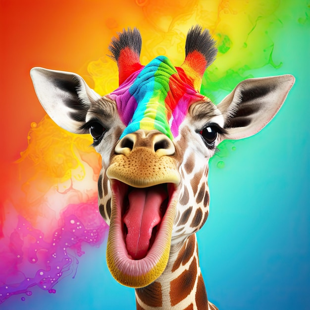 kleurrijk helder in regenboogkleuren Giraffe Close-up met een regenboog foton illustratie