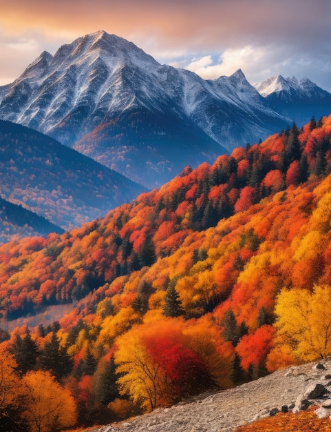 Kleurrijk herfstlandschap in de bergen Herfstseizoen in de Kaukasus