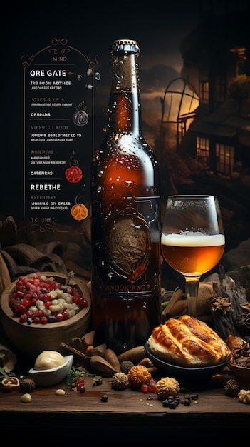 Foto kleurrijk in vaten verouderd ambachtelijk bier met een warm amber- en bruin palet w creatief concept ideeën ontwerp
