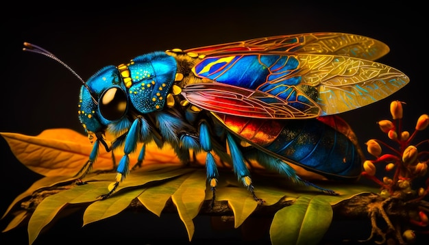 Foto kleurrijk insect dat op een blad zit generatieve ai