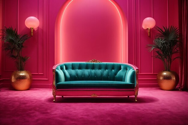 Kleurrijk interieur woonkamer design fluweel neon kleur luxe