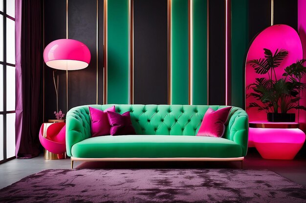 Kleurrijk interieur woonkamer design fluweel neon kleur luxe