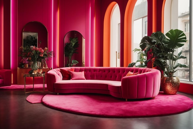 Kleurrijk interieur woonkamerontwerp fluweel neonkleur luxe