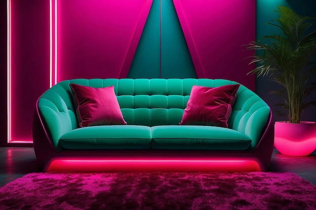 Kleurrijk interieur woonkamerontwerp fluweel neonkleur luxe