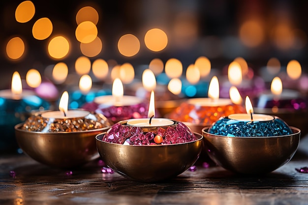 kleurrijk kaarslicht op nachtelijke bokeh achtergrond