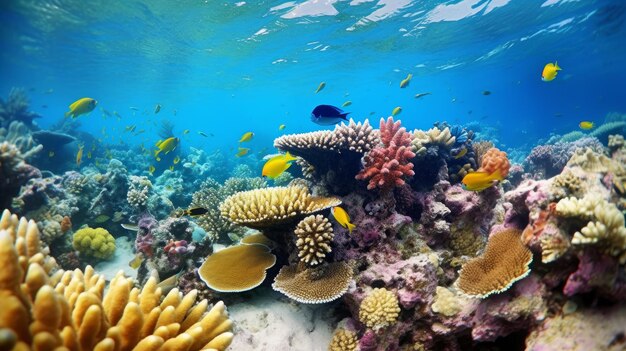 Kleurrijk koraalrif met divers zeeleven AI gegenereerd