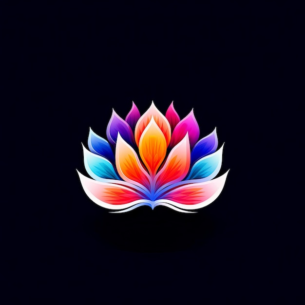 Kleurrijk Lotus bloem icoon logo gloeiend op donkere achtergrond Generatieve AI