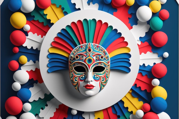 Kleurrijk maskersymbool van de carnavalsexplosie van vreugde en kleur Generatieve AI