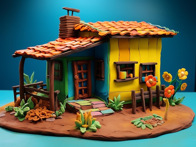 Kleurrijk model van een huis gemaakt met plasticine