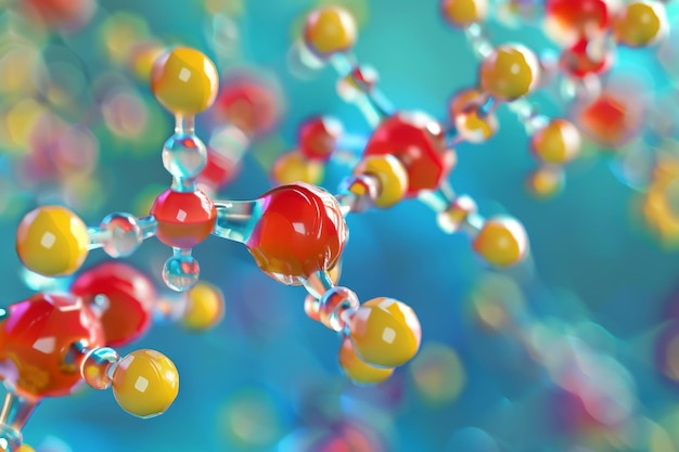 Kleurrijk moleculair model met blauwe bokeh-achtergrond