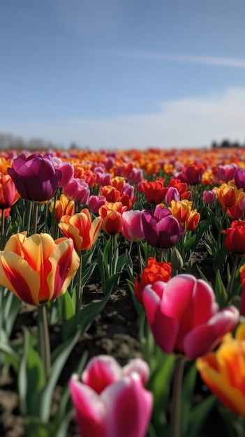 Kleurrijk open veld met prachtige tulpen Generatieve AI