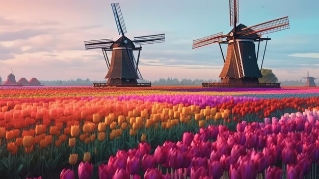 Foto kleurrijk open veld met prachtige tulpen generatieve ai