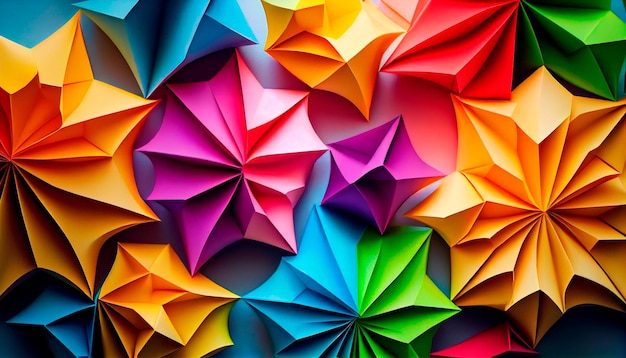 Foto kleurrijk origamidocument als abstracte behangachtergrond generatieve ai