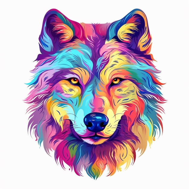 Foto kleurrijk portret van een wolf met een regenboogkleurige kop