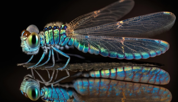 Kleurrijk reflecterend metallic blauw Darner-insect door AI te genereren