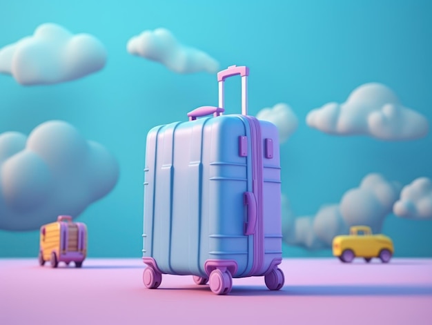 Kleurrijk reis- en zomerconcept met koffer met kleurrijke achtergrond Generatieve AI