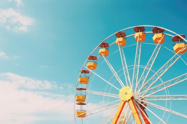 Kleurrijk reuzenrad van het pretpark op de blauwe hemelachtergrond Generatieve ai