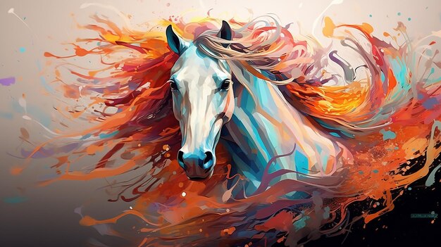 kleurrijk schilderij van een paard gemaakt met behulp van Generative AI
