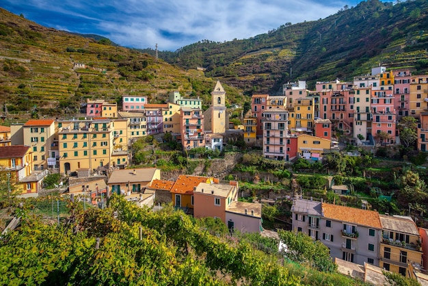 Kleurrijk stadsbeeld van gebouwen boven de Middellandse Zee Europa Cinque Terre in Italië