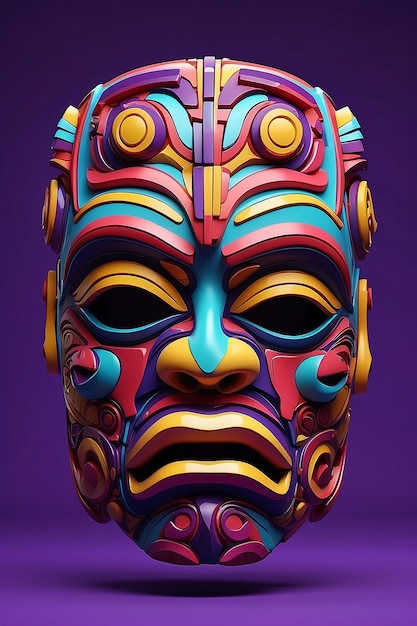 Kleurrijk tiki-masker op paarse achtergrond gemaakt met behulp van generatieve ai-technologie