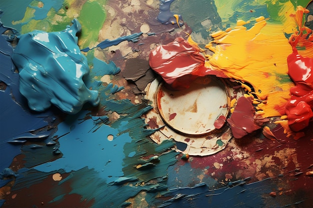 Foto kleurrijk verf abstract palet gegenereerd door ai