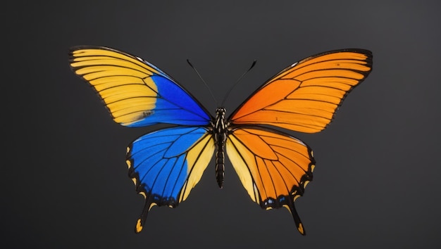 Kleurrijk vlinderpatroon met levendige blauw-oranje en gele vlinders
