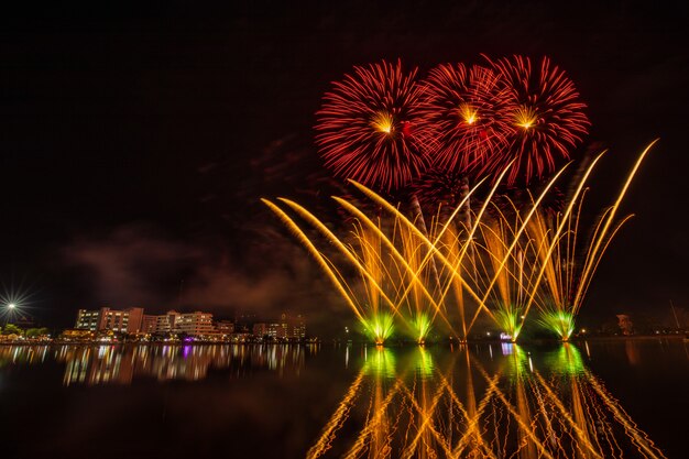 Kleurrijk vuurwerk in de nacht van viering.