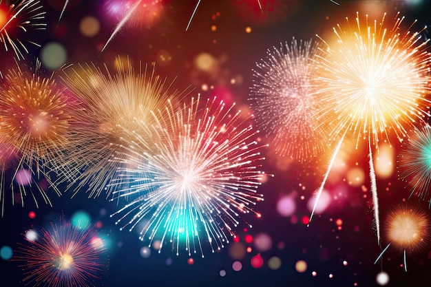 Kleurrijk vuurwerk met Bokeh-achtergrond Nieuwjaarviering Abstracte vakantieachtergrond