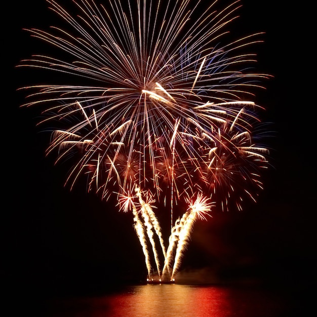 Kleurrijk vuurwerk op de zwarte hemelachtergrond