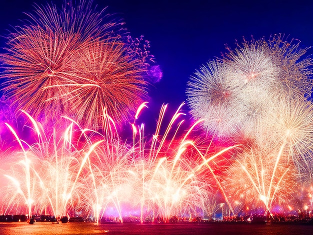 Kleurrijk vuurwerk op Nieuwjaar en kopieer ruimte abstracte vakantie achtergrond elegante gl