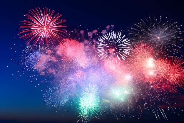 kleurrijk vuurwerk verlicht de nachtelijke hemel en symboliseert de opwinding voor het nieuwe jaar