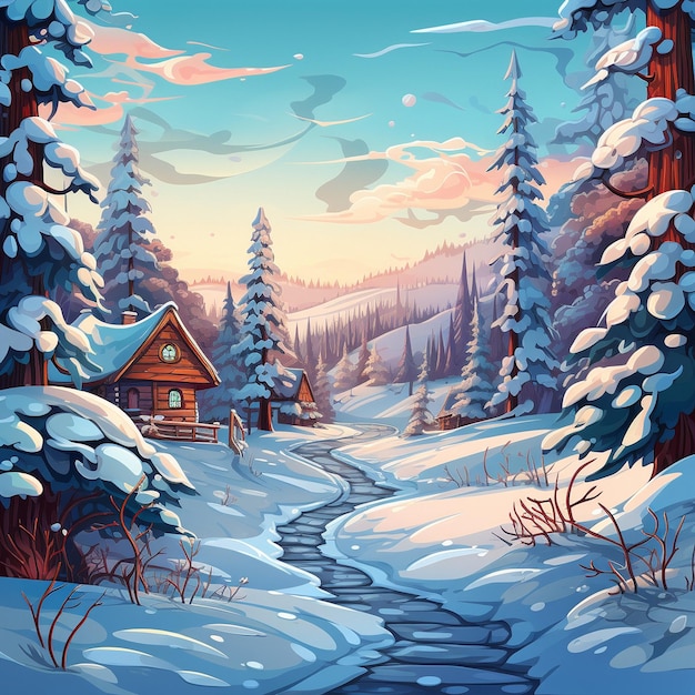 Kleurrijk winterlandschap Hoge kwaliteit illustratie