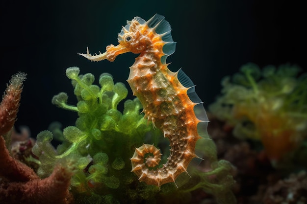 Kleurrijk zeepaardje in generatieve IA van de koraalzee