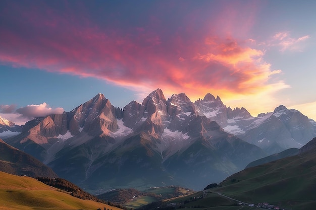 Kleurrijk zonlicht achter majestueuze bergtoppen van de Italiaanse Franse Alpen