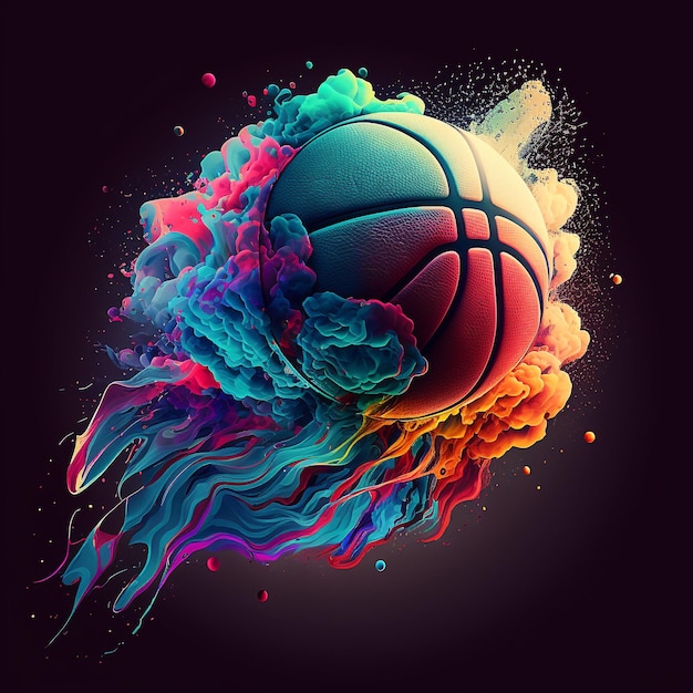 Kleurrijke 3D Basketball bounce Illustratie Generatieve ai