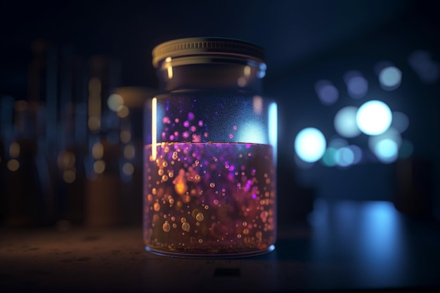 Kleurrijke 3D illustratie van fermentatieproces in een bekerglas
