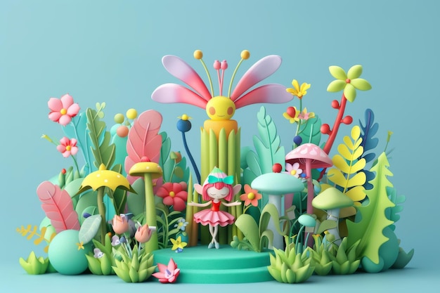 Kleurrijke 3D platte fee botanische tuin